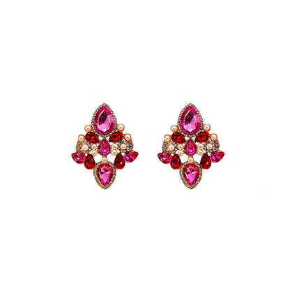 Wholesale Jewelry Vintage Style Round Water Droplets Rhombus Alloy Rhinestones Inlay Drop Earrings Ear Studs