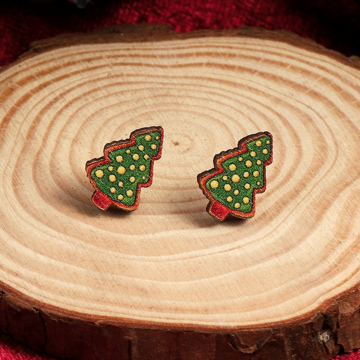 1 Pair Cute Christmas Tree Santa Claus Sock Wood Ear Studs