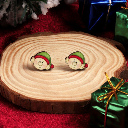 1 Pair Cute Christmas Tree Santa Claus Sock Wood Ear Studs