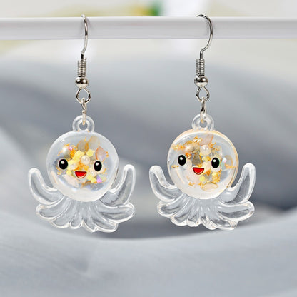 Wholesale Jewelry Cartoon Style Cute Octopus Plastic Resin Luminous Transparent Drop Earrings