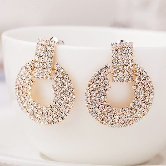 1 Pair Elegant Streetwear Round Inlay Alloy Rhinestones Drop Earrings