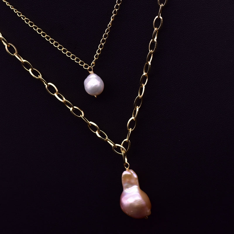 Vintage Style Geometric Solid Color Freshwater Pearl Copper Plating 18k Gold Plated Three Layer Necklace