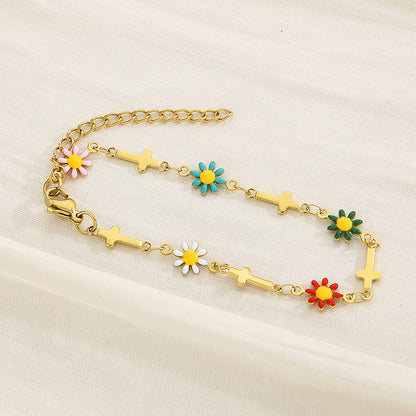 Basic Cross Daisy Stainless Steel Plating Bracelets Necklace