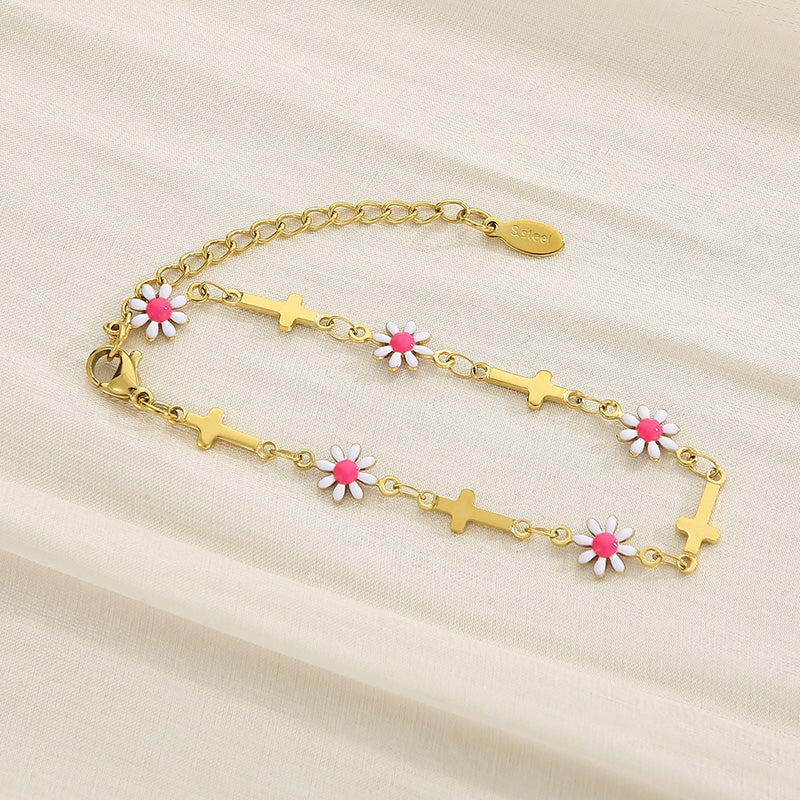 Basic Cross Daisy Stainless Steel Plating Bracelets Necklace