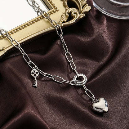 Ig Style Heart Shape Copper Plating Silver Plated Pendant Necklace