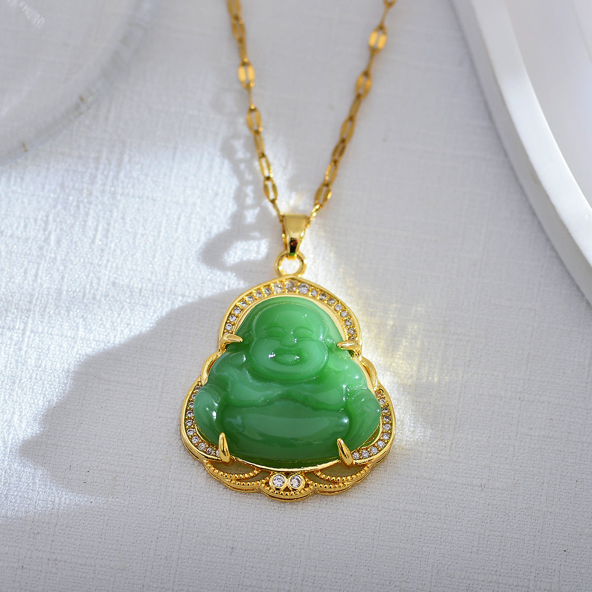 Simple Style Buddha Titanium Steel Copper Plating Inlay Opal Pendant Necklace