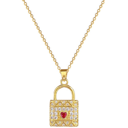 Classic Style Streetwear Heart Shape Lock Titanium Steel Copper Inlay Artificial Gemstones Gold Plated Pendant Necklace