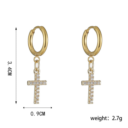 1 Pair Hip-hop Cross Plating Inlay Copper Zircon Drop Earrings