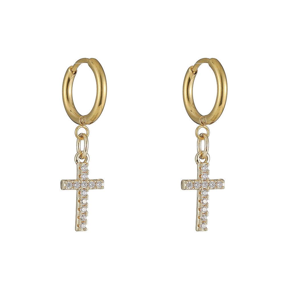 1 Pair Hip-hop Cross Plating Inlay Copper Zircon Drop Earrings