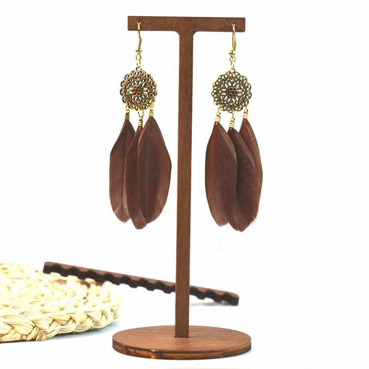 Wholesale Jewelry Ethnic Style Leaf Feather Patchwork Drop Earrings