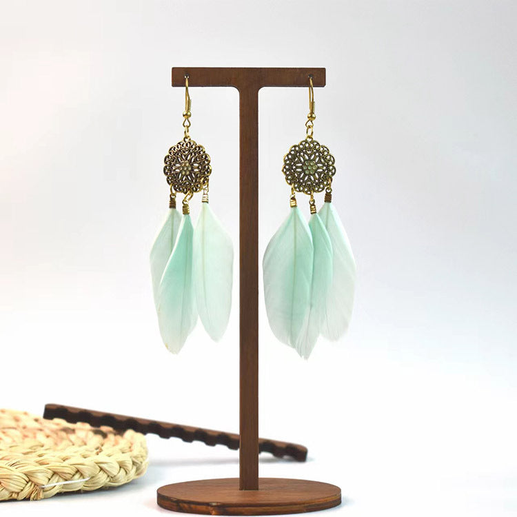 Wholesale Jewelry Ethnic Style Leaf Feather Patchwork Drop Earrings