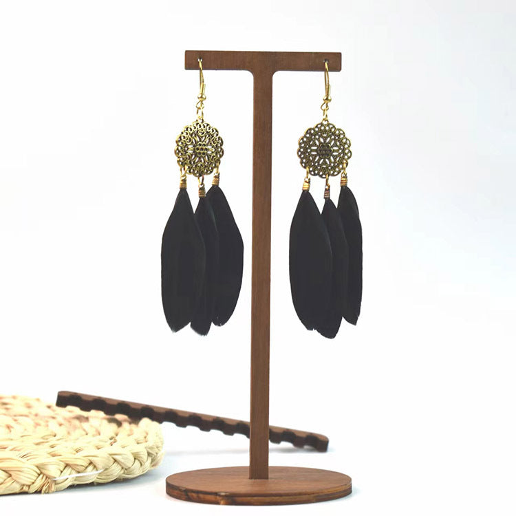 Wholesale Jewelry Ethnic Style Leaf Feather Patchwork Drop Earrings