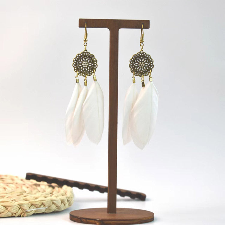 Wholesale Jewelry Ethnic Style Leaf Feather Patchwork Drop Earrings