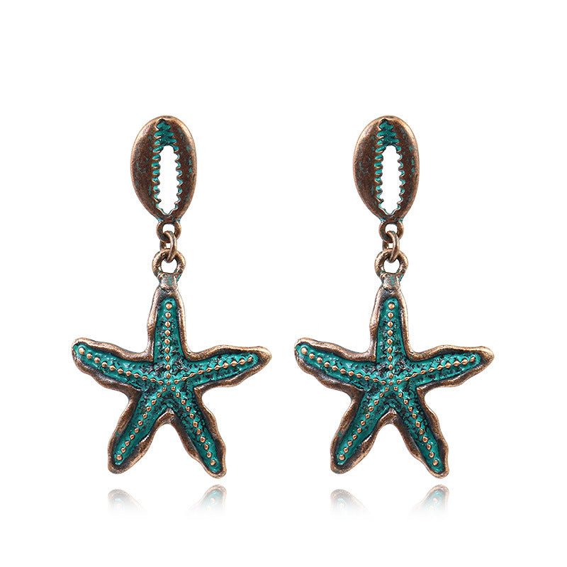 Wholesale Jewelry Vacation Bohemian Starfish Conch Shell Alloy Plating Drop Earrings