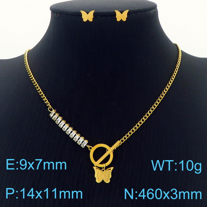 Sweet Butterfly Titanium Steel Heart Butterfly Titanium Steel 18k Gold Plated Jewelry Set