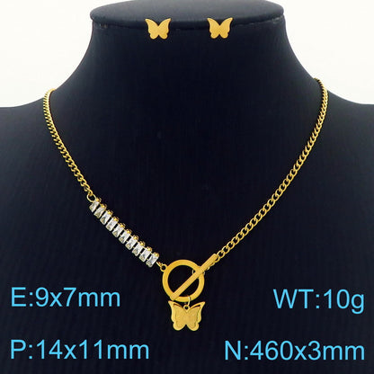 Sweet Butterfly Titanium Steel Heart Butterfly Titanium Steel 18k Gold Plated Jewelry Set