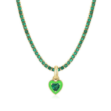 Sweet Heart Shape Copper Plating Inlay Artificial Gemstones 18k Gold Plated Pendant Necklace