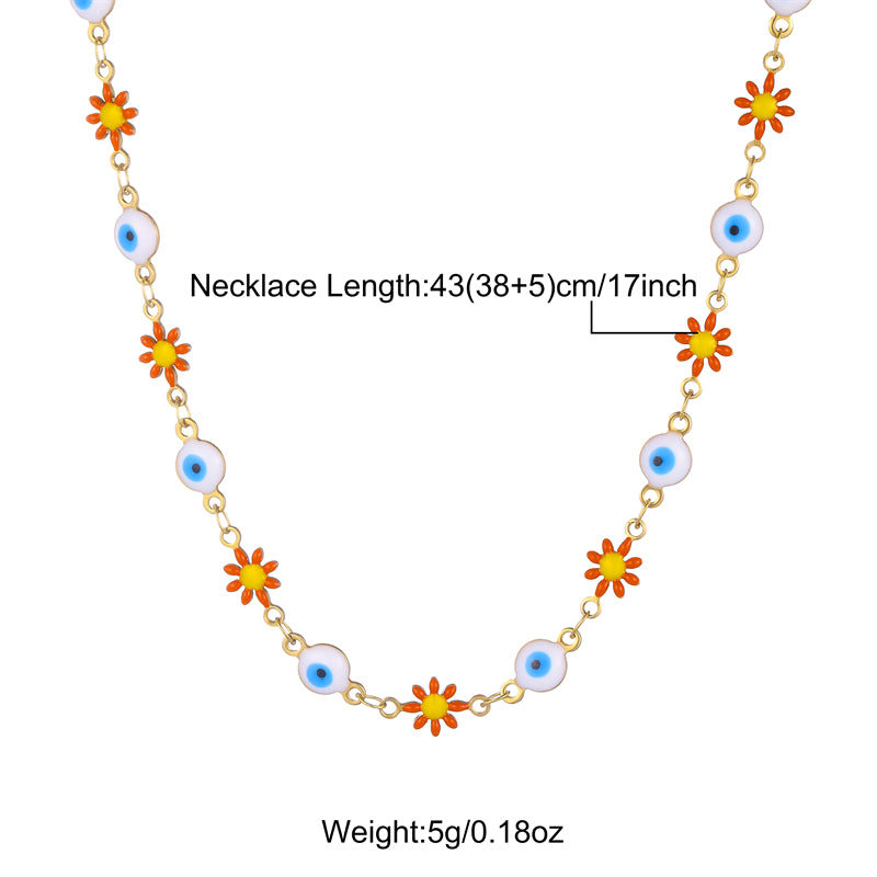 Cute Sweet Devil's Eye Flower Stainless Steel Enamel Plating Inlay Zircon 18k Gold Plated Necklace