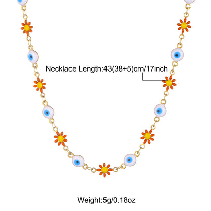 Cute Sweet Devil's Eye Flower Stainless Steel Enamel Plating Inlay Zircon 18k Gold Plated Necklace