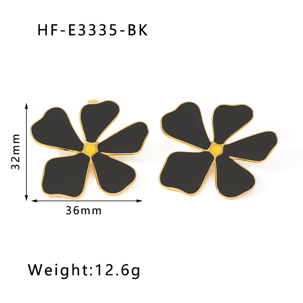 1 Pair Vintage Style Flower Enamel Plating Stainless Steel 18k Gold Plated Ear Studs