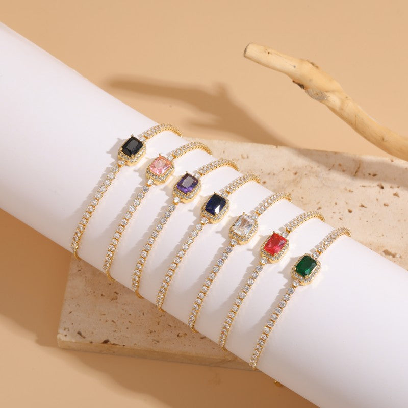 Cute Sweet Round Square Copper Plating Inlay Zircon 14k Gold Plated Bracelets