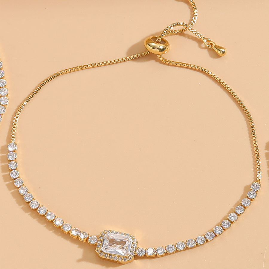 Cute Sweet Round Square Copper Plating Inlay Zircon 14k Gold Plated Bracelets