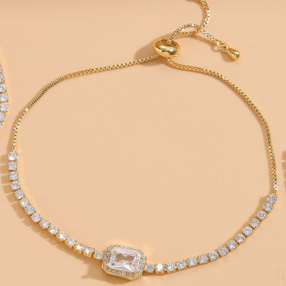 Cute Sweet Round Square Copper Plating Inlay Zircon 14k Gold Plated Bracelets