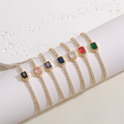 Cute Sweet Round Square Copper Plating Inlay Zircon 14k Gold Plated Bracelets