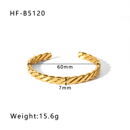 Vintage Style Simple Style Classic Style Solid Color Spiral Stripe Twist Stainless Steel Plating Braid 18k Gold Plated Bangle