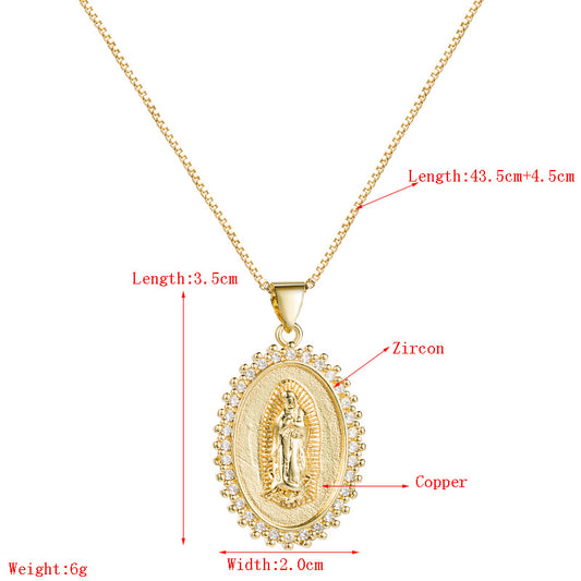 Hip-hop Vintage Style Roman Style Portrait Copper Plating Inlay Zircon Gold Plated Pendant Necklace