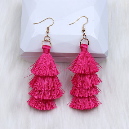 1 Pair Retro Solid Color Tassel Braid Braid Drop Earrings