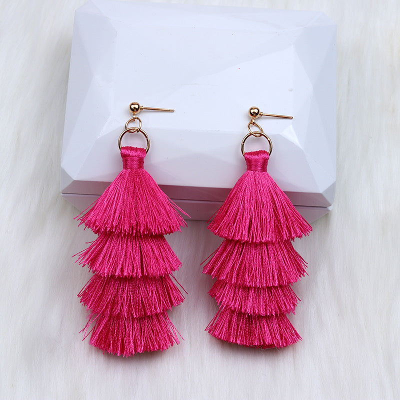 1 Pair Retro Solid Color Tassel Braid Braid Drop Earrings