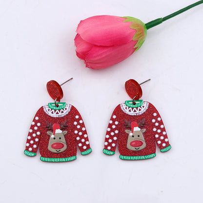 1 Pair Cute Christmas Sweet Santa Claus Snowflake Elk Arylic Wood Drop Earrings