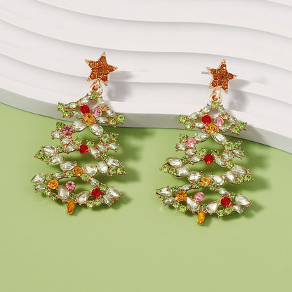 Wholesale Jewelry Streetwear Christmas Tree Alloy Rhinestones Inlay Drop Earrings