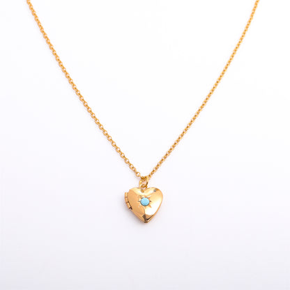 Retro Heart Shape Titanium Steel Copper 14k Gold Plated Birthstone Pendant Necklace In Bulk