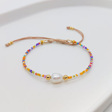 Vintage Style Geometric Color Block Miyukki Glass Beads Freshwater Pearl Copper Knitting Bracelets