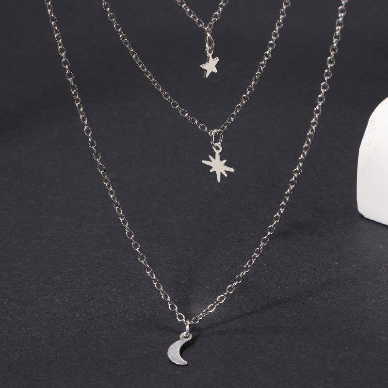 Simple Style Solid Color Star Moon Alloy Women's Three Layer Necklace