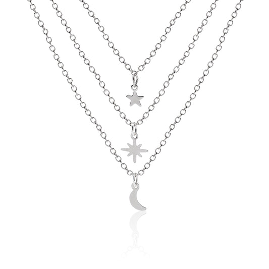 Simple Style Solid Color Star Moon Alloy Women's Three Layer Necklace