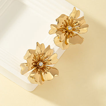 1 Pair Ig Style Simple Style Flower Plating Inlay Alloy Rhinestones 14k Gold Plated Ear Studs