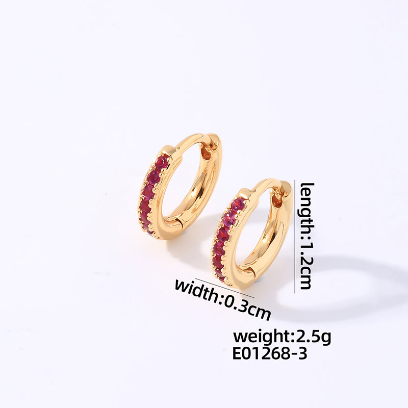 1 Pair Casual Simple Style Round Plating Inlay Copper Zircon White Gold Plated Gold Plated Hoop Earrings