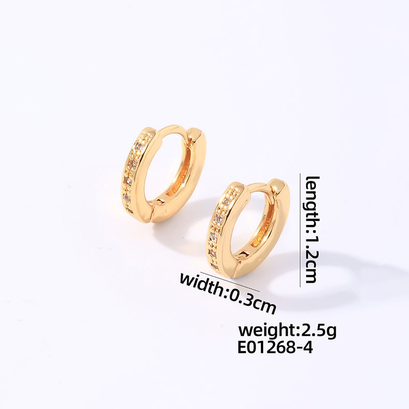 1 Pair Casual Simple Style Round Plating Inlay Copper Zircon White Gold Plated Gold Plated Hoop Earrings