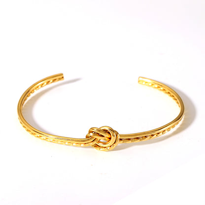 Vintage Style Electrocardiogram Leaves Knot Stainless Steel Plating 18k Gold Plated Bangle