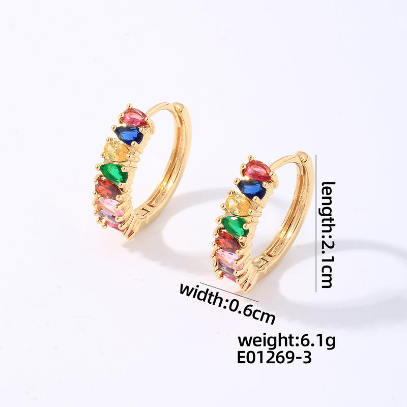 1 Pair Casual Simple Style Round Plating Inlay Copper Zircon White Gold Plated Gold Plated Hoop Earrings