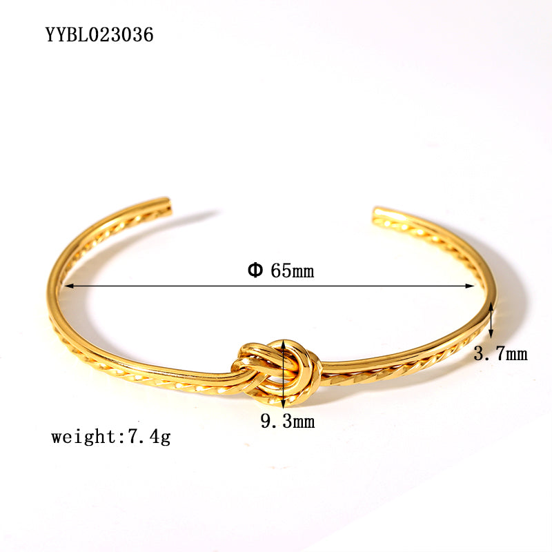 Vintage Style Electrocardiogram Leaves Knot Stainless Steel Plating 18k Gold Plated Bangle