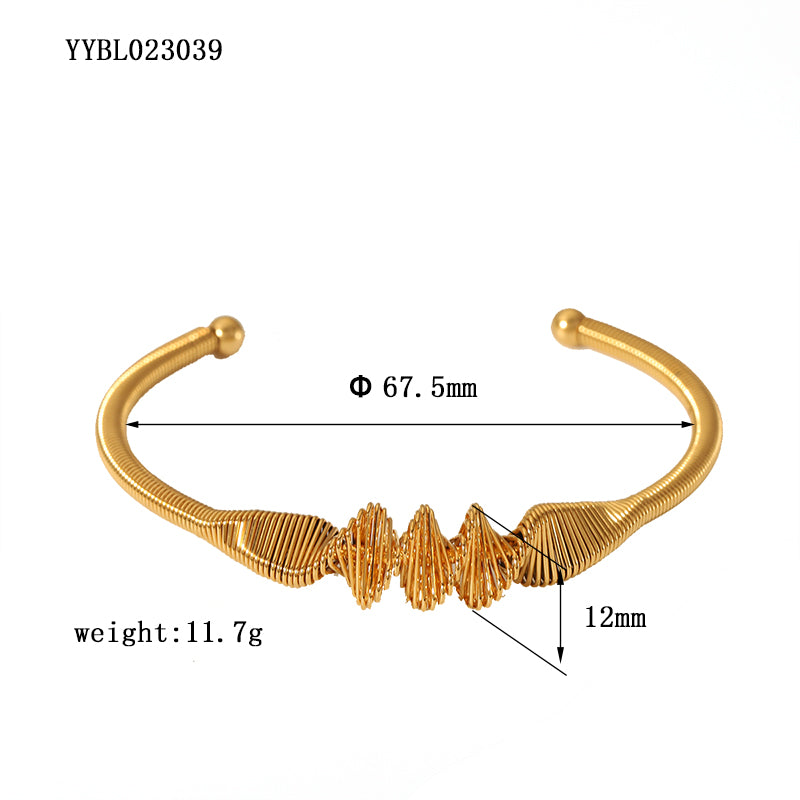 Vintage Style Electrocardiogram Leaves Knot Stainless Steel Plating 18k Gold Plated Bangle