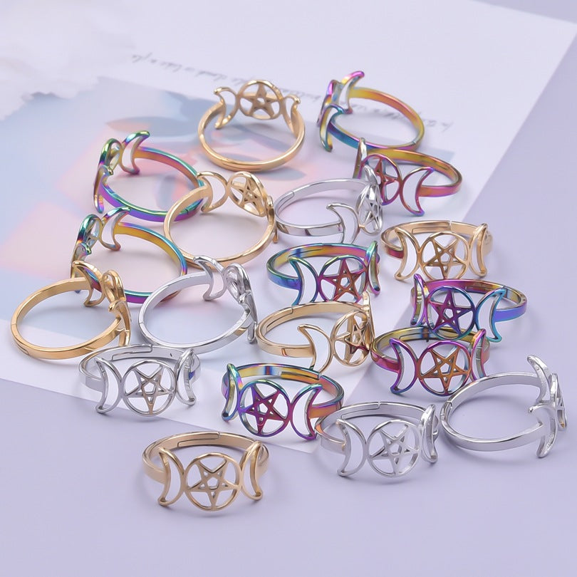 Wholesale Basic Star Moon Stainless Steel Open Rings