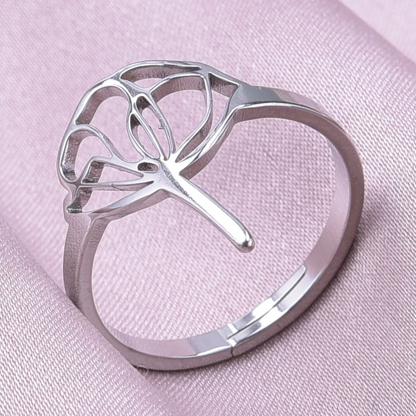 Wholesale Basic Flower Stainless Steel Open Rings