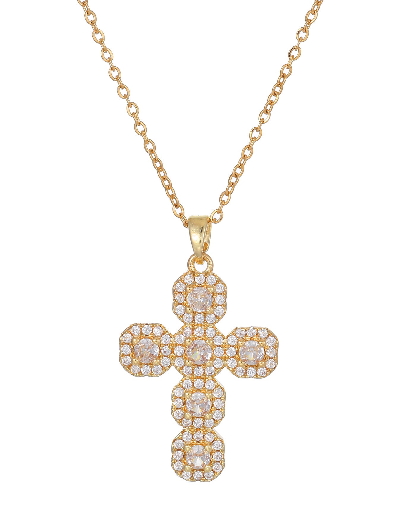 Vintage Style Cross Stainless Steel Copper 18k Gold Plated Pendant Necklace In Bulk