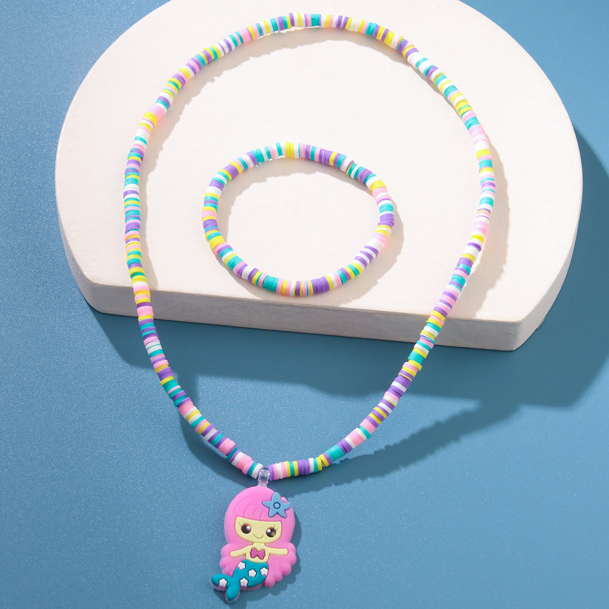 Cute Shell Fish Tail Resin Beaded Kid's Necklace 1 Set