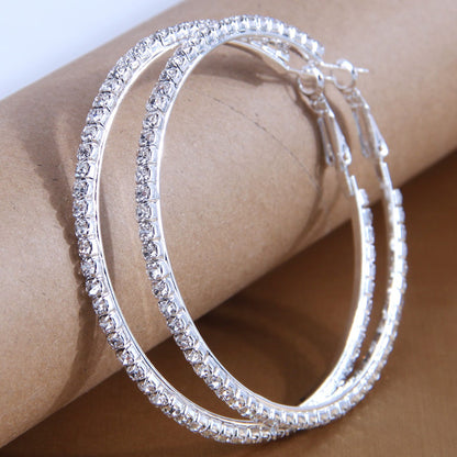 1 Pair Simple Style Round Inlay Rhinestone Ferroalloy Rhinestones Hoop Earrings